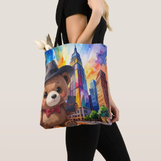 Tote Bag Teddy Bear Touring The City NYC Tourist Vacation