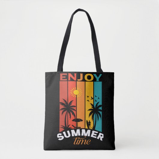 Tote Bag Tee rétro de plage Profitez de l'été (Devant)