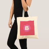 Tote Bag Teintes vives de rose rayé monogrammé (Devant (produit))