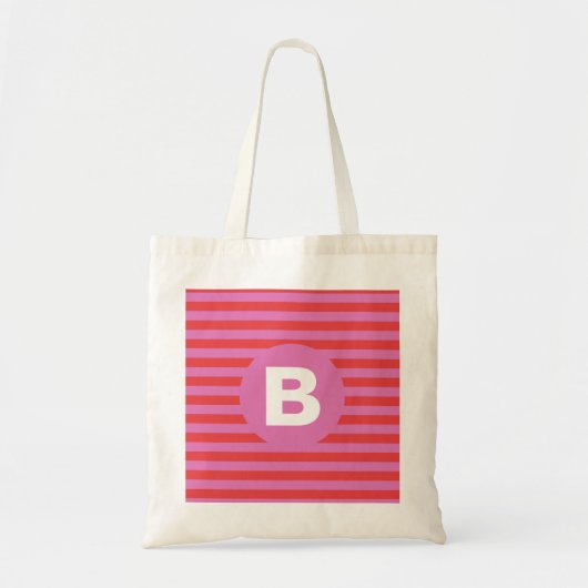 Tote Bag Teintes vives de rose rayé monogrammé (Devant)