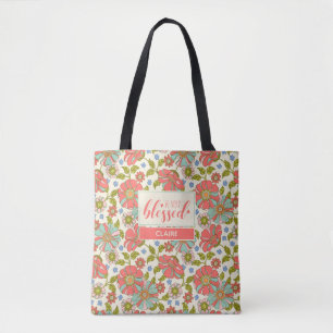 Tote Bag Tellement bienheureux les années 70 Floral Rose &