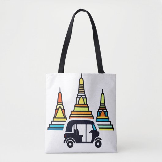 Tote Bag Temples thaïlandais et tuk tuks (Devant)
