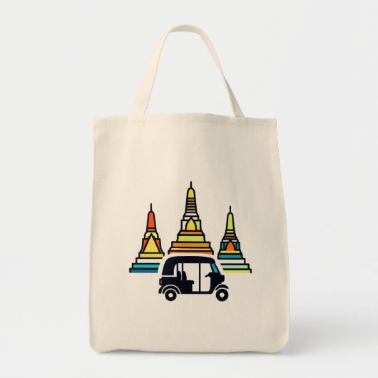 Tote Bag Temples thaïlandais et tuk tuks (Devant)