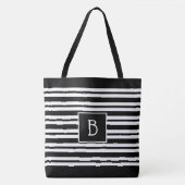 Tote Bag Tendance moderne Monogramme initial noir blanc ray (Devant)