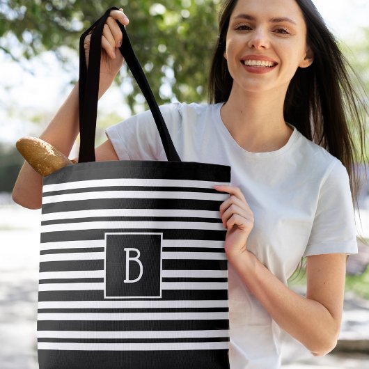Tote Bag Tendance moderne Monogramme initial noir blanc ray