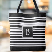 Tote Bag Tendance moderne Monogramme initial noir blanc ray