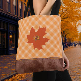 Tote Bag Tendance Plaid d'Automne Érable Personnalisable