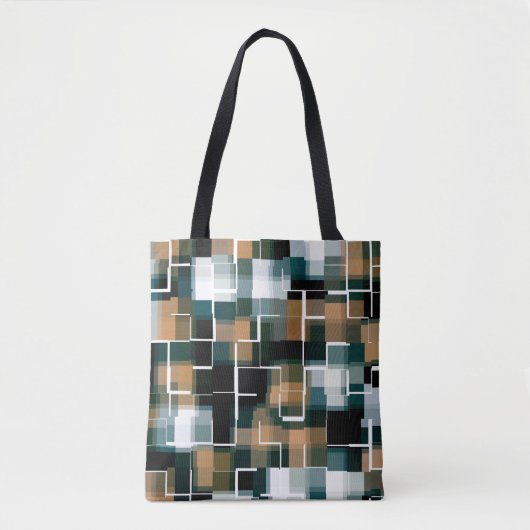 Tote Bag Tendance Turquoise Brown noir blanc plaid (Devant)