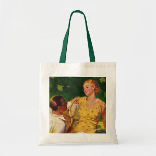 Tote Bag Tennis de sport vintage, amour et romance