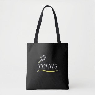Tote Bag Tennis Mot Simple Souligné Racket Ball Noir