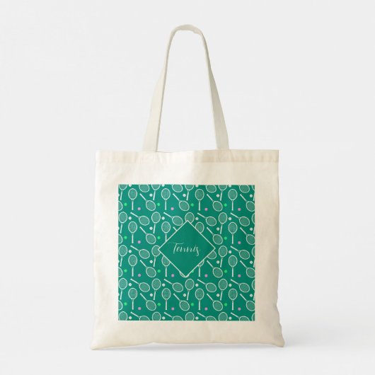Tote Bag Tennis Racket Motif Retro Green (Dos)