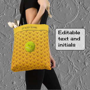 Tote Bag Tennis texte personnalisé à motif orange jaune