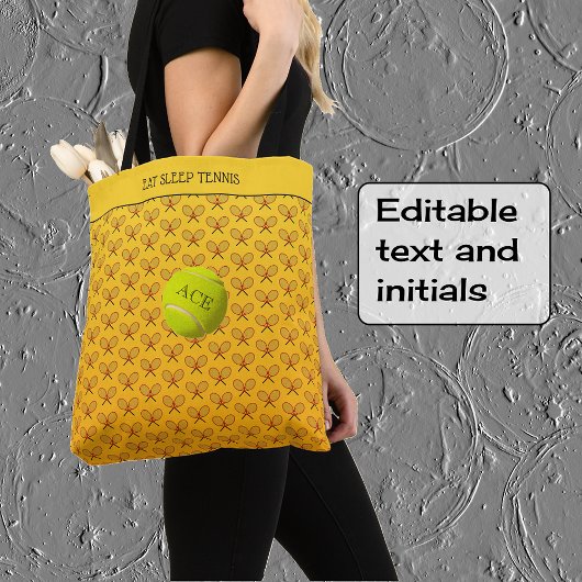 Tote Bag Tennis texte personnalisé à motif orange jaune