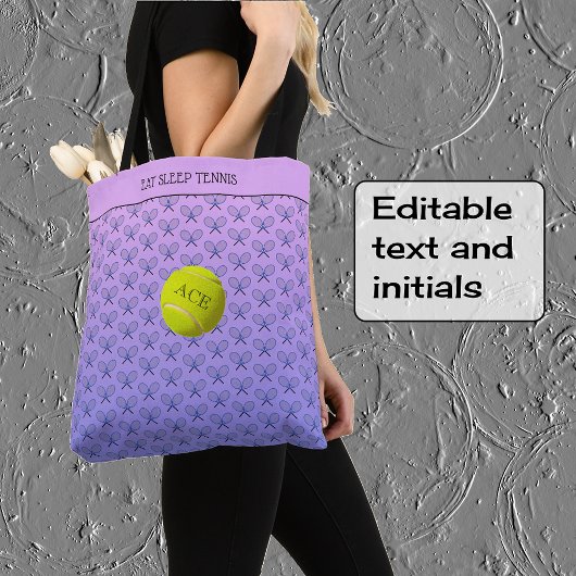 Tote Bag Tennis texte personnalisé à motif rose bleu
