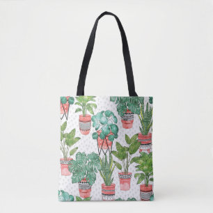 Tote Bag Terra Cotta Plante Pots Motif.