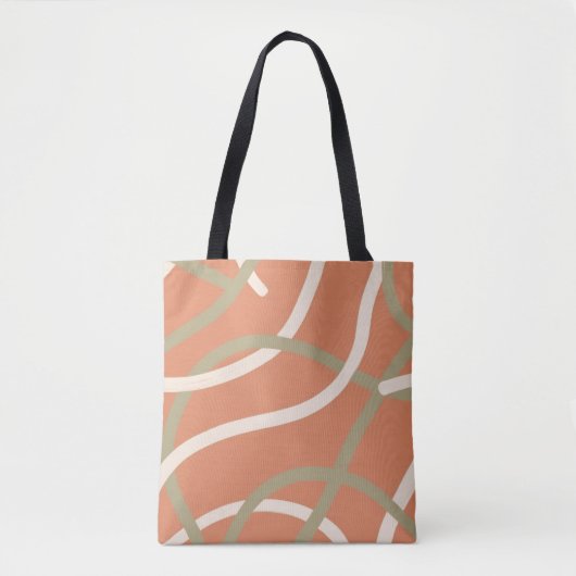 Tote Bag Terracotta Linework Pattern | Cream & Olive (Devant)