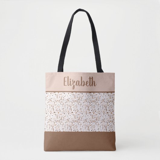 Tote Bag Terrazzo Brown et beige et blanc Abstrait (Devant)