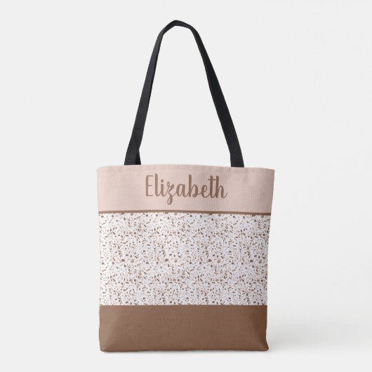 Tote Bag Terrazzo Brown et beige et blanc Abstrait (Dos)