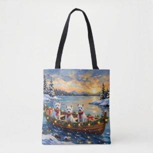 Tote Bag Terrier Blanc de West Highland Noël Bateau Fêtes