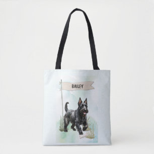 Tote Bag Térrier Écossais Aquarelle Chien Personnalisé