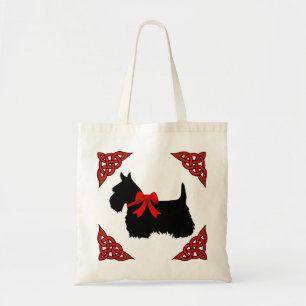 Tote Bag Térrier écossais noir, tresse celtique, noeud papi