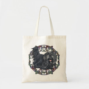 Tote Bag Terrier Skye aux Oreilles Tombantes sur Fond Celti