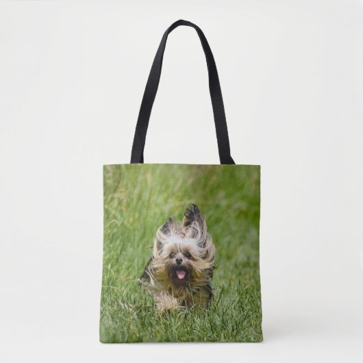 Tote Bag Terrier Yorkshire mignon Traversant L'Herbe (Devant)