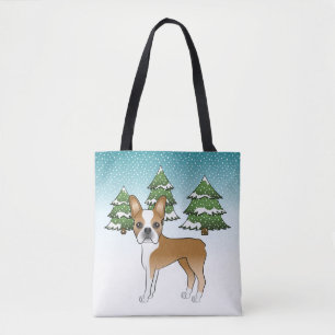 Tote Bag Tervueren et Boston Terrier blanc dans une forêt h