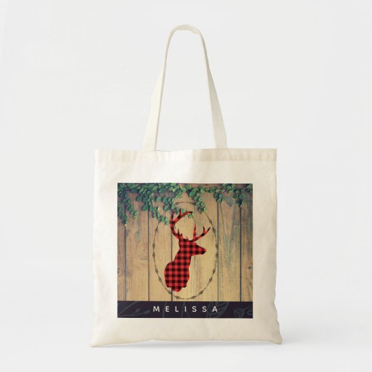 Tote Bag Tête de cerf avec Antlers - Red Plaid Rustic (Devant)