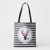 Tote Bag Tête de cerf géométrique avec couronne florale (Devant)