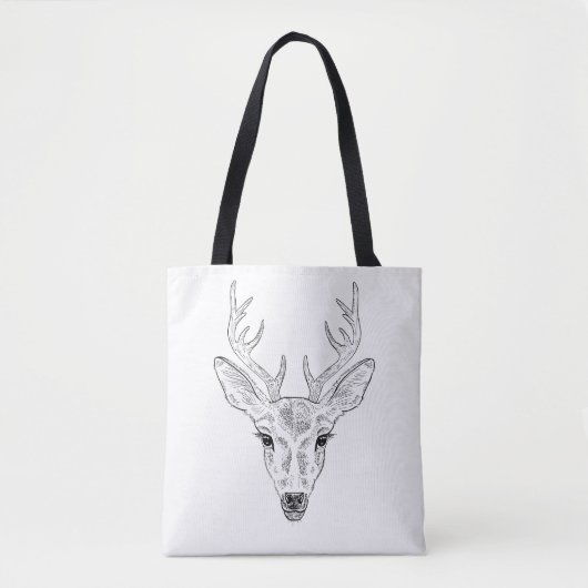 Tote Bag Tête de cerf - Illustration d'un croquis d'art sim (Devant)