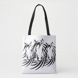 Tote Bag Tête de cheval noir sur fond blanc