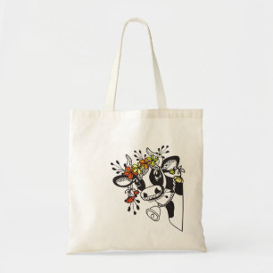 Tote Bag Tête de vache amusante avec des fleurs