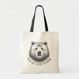 Tote Bag Tête D'Ours, Sauvage Et Libre, Illustration Dessin