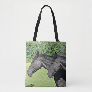Tote Bag Têtes de cheval noir en lumière de profil paisible