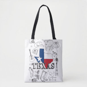 Tote Bag Texas Illustration Doodles of Texas Texas Motif