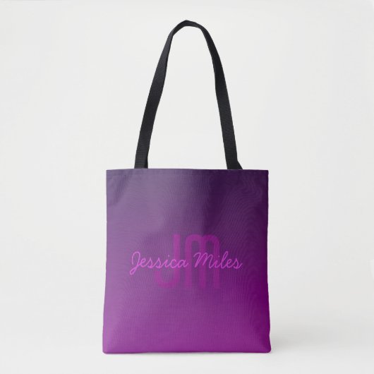Tote Bag Texte monogramme modifiable moderne & Ombre violet (Devant)