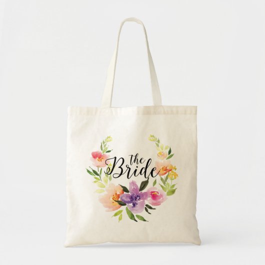 Tote Bag Texte noir de la mariée et couronne d'aquarelle co (Devant)