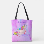Tote Bag Texte personnalisé/ Arc en ciel Kawaii Unicorn Aqu (Dos)