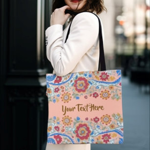 Tote Bag Texte personnalisé Floral Personnalisé Vintage Boh