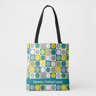 Tote Bag Texte personnalisé, Pickleball jaune et vert