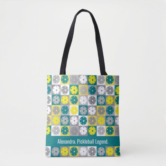 Tote Bag Texte personnalisé, Pickleball jaune et vert (Devant)
