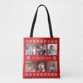 Tote Bag Texte personnalisé six photos fleurs d'hiver rouge (Devant)