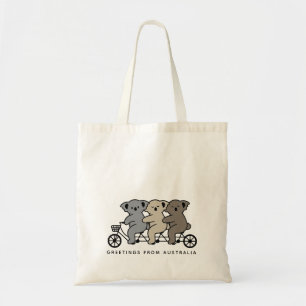 Tote Bag Texte Personnalisé Trois Koalas Riding Tandem