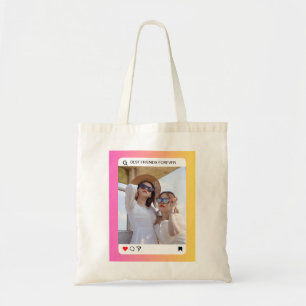 Tote Bag texte photo personnalisé instagram rose moderne