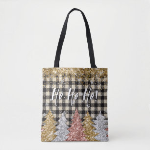 Tote Bag Texte Plaid Et Parties scintillant De Noël