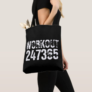 Tote Bag Texte usé et rayé Workout 247365 blanc