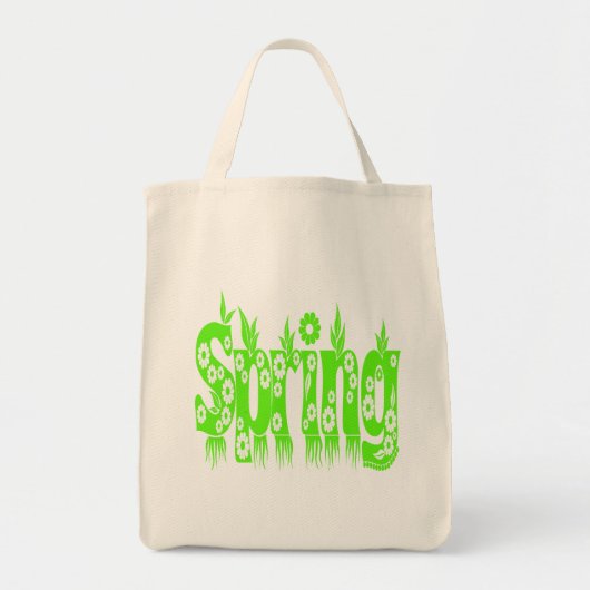 Tote Bag Texte vert printemps mignon Typographie florale (Devant)