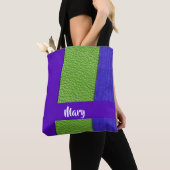 Tote Bag Textile en cuir vert et violet (De près)
