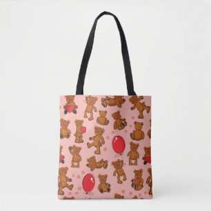 Tote Bag Texture avec le nounours, coeurs